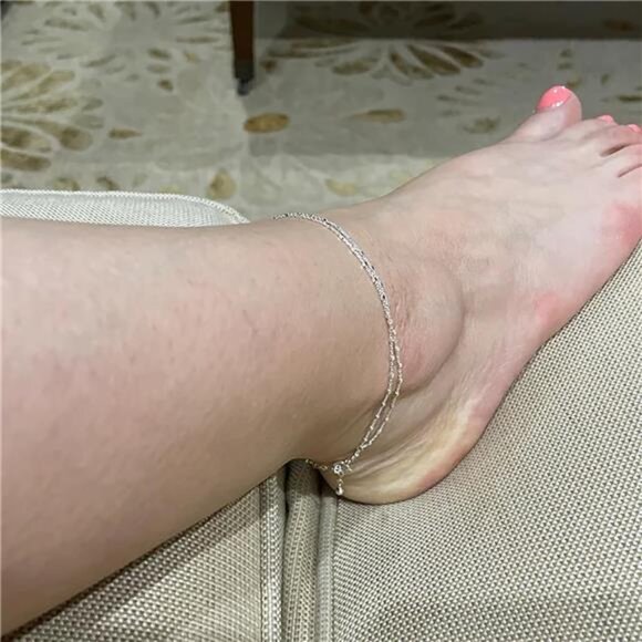 Dainty Layered Anklet,14K Gold Filled Cute Beads Satellite Chain Heart Boho - Picture 5 of 8